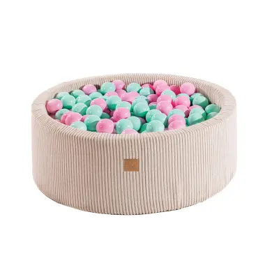 MeowBaby® Okrogel bazen z žogicami Aesthetic bazen z žogicami 90x30 cm z 200 žogicami, velvet, bež: pastelno roza/mint