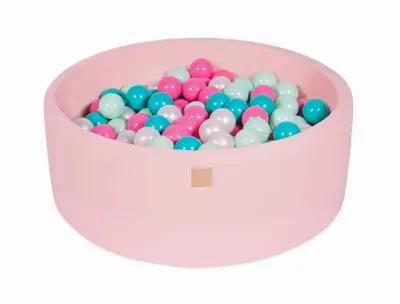 MeowBaby® Bazen z žogicami, 90x30 cm z 200 žogicami, bombaž, svetlo roza: biserna/turkizna/svetlo roza/mint