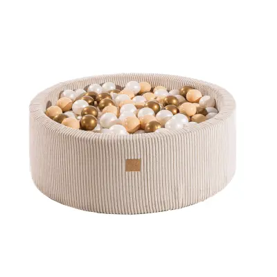 MeowBaby® Okrogel bazen z žogicami Aesthetic bazen z žogicami 90x30 cm z 200 žogicami, velvet, Bež: White Pearl/Beige/Platinum Gold