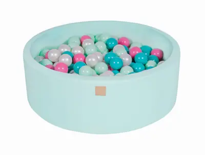 MeowBaby® Bazen z žogicami, 90x30 cm z 200 žogicami, bombaž, mint: biserna/turkizna/svetlo roza/mint