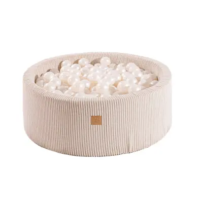 MeowBaby® Okrogel bazen z žogicami Aesthetic bazen z žogicami 90x30 cm z 200 žogicami, velvet, Bež: White Pearl