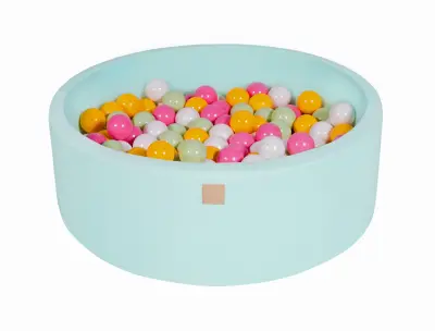 MeowBaby® Bazen z žogicami, 90x30 cm z 200 žogicami, bombaž, mint: bela/svetlo zelena/svetlo roza/rumena