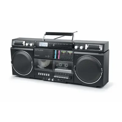 Muse, 80W Premium Retro Bluetooth 5.0 prenosni zvo?nik s kasetofonom, ?rna