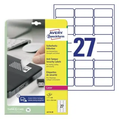 Etikete zweckform l6114 63,5x29,6mm zaščitne anti tamper 1/20