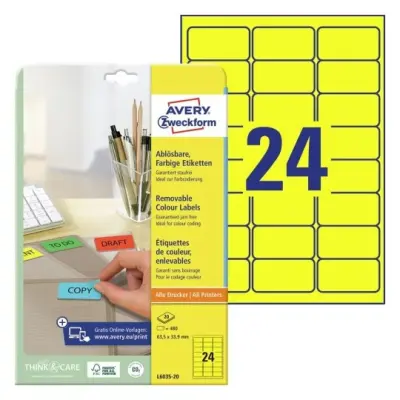 Etikete zweckform l6035 63,5x33,9mm 1/20 rumene odstranljive