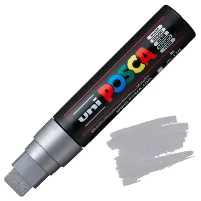 POSCA Uni flomaster; konica 15 mm ploščata; srebrn