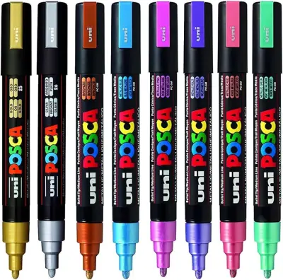 POSCA Uni flomastri 5M set 8 Metallic; konica 1,8-2,5 mm