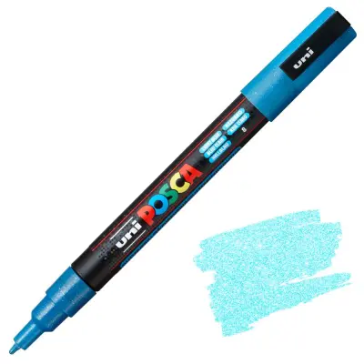 POSCA Uni flomaster; konica 0,9-1,3 mm; svetlo moder z bleščicami
