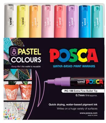 POSCA Uni flomastri 1MR Soft set 8; konica 0,7 mm kovina