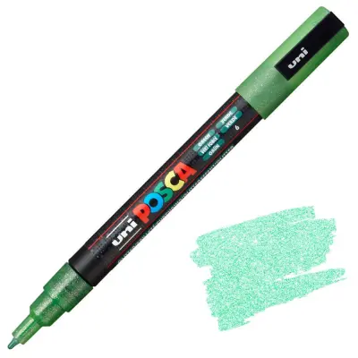 POSCA Uni flomaster; konica 0,9-1,3 mm; zelen z bleščicami