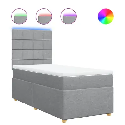 vidaXL Box spring postelja z vzmetnico svetlo siva 90x190 cm blago