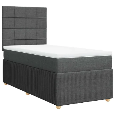 vidaXL Box spring postelja z vzmetnico temno siva 90x190 cm blago