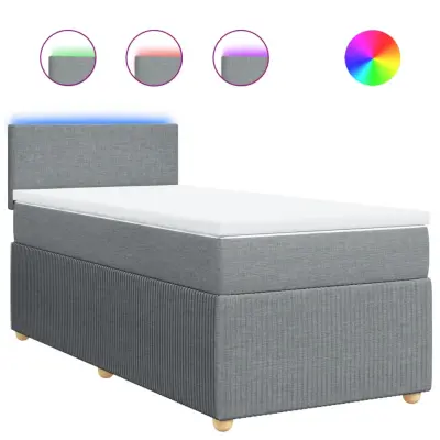vidaXL Box spring postelja z vzmetnico svetlo siva 90x190 cm blago