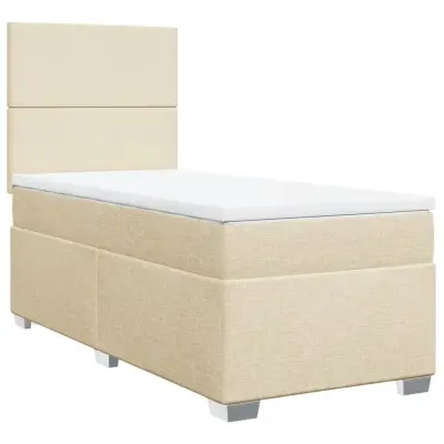 vidaXL Box spring postelja z vzmetnico krem 90x190 cm blago