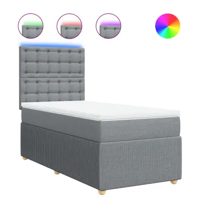 vidaXL Box spring postelja z vzmetnico svetlo siva 90x190 cm blago