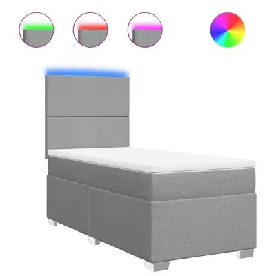 vidaXL Box spring postelja z vzmetnico svetlo siva 90x190 cm blago