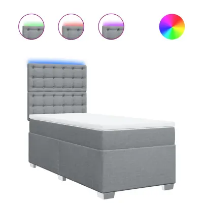 vidaXL Box spring postelja z vzmetnico svetlo siva 90x190 cm blago