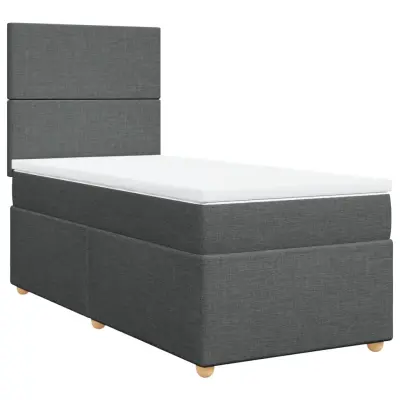 vidaXL Box spring postelja z vzmetnico temno siva 90x200 cm blago