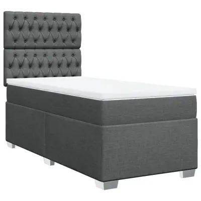 vidaXL Box spring postelja z vzmetnico temno siva 90x190 cm blago