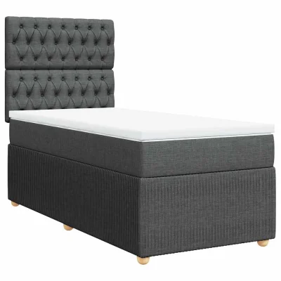 vidaXL Box spring postelja z vzmetnico temno siva 90x190 cm blago