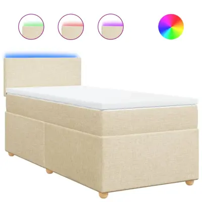 vidaXL Box spring postelja z vzmetnico krem 90x190 cm blago