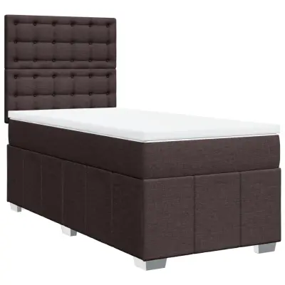 vidaXL Box spring postelja z vzmetnico temno rjava 90x200 cm blago
