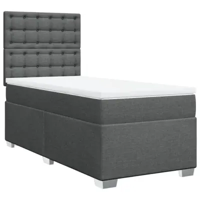 vidaXL Box spring postelja z vzmetnico temno siva 90x200 cm blago