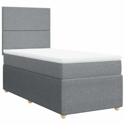 vidaXL Box spring postelja z vzmetnico svetlo siva 90x190 cm blago
