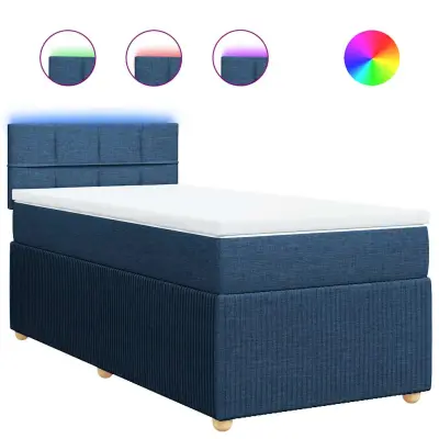 vidaXL Box spring postelja z vzmetnico modra 100x200 cm blago