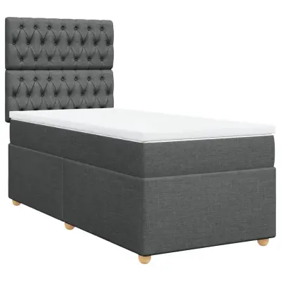 vidaXL Box spring postelja z vzmetnico temno siva 90x190 cm blago