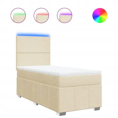 vidaXL Box spring postelja z vzmetnico krem 90x200 cm blago