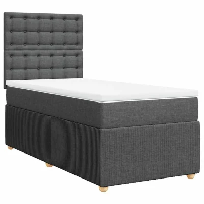 vidaXL Box spring postelja z vzmetnico temno siva 90x190 cm blago
