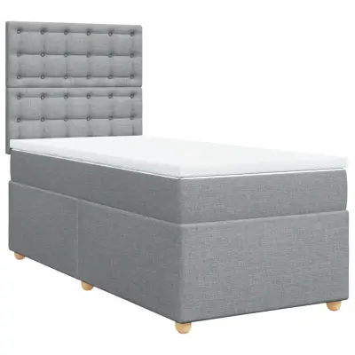 vidaXL Box spring postelja z vzmetnico svetlo siva 90x190 cm blago