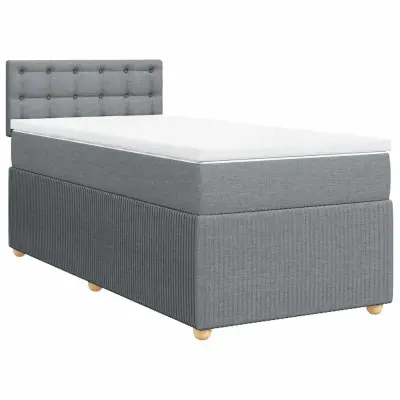 vidaXL Box spring postelja z vzmetnico svetlo siva 90x190 cm blago