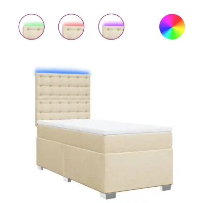 vidaXL Box spring postelja z vzmetnico krem 90x190 cm blago