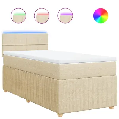 vidaXL Box spring postelja z vzmetnico krem 100x200 cm blago