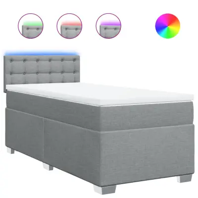 vidaXL Box spring postelja z vzmetnico svetlo siva 90x190 cm blago