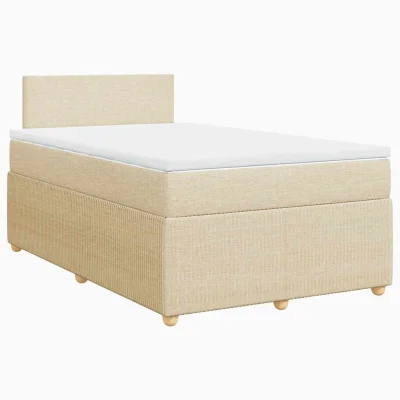 vidaXL Box spring postelja z vzmetnico krem 120x200 cm blago
