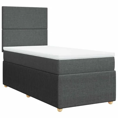 vidaXL Box spring postelja z vzmetnico temno siva 90x190 cm blago