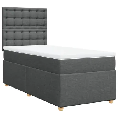 vidaXL Box spring postelja z vzmetnico temno siva 90x200 cm blago