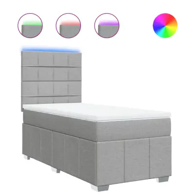 vidaXL Box spring postelja z vzmetnico svetlo siva 90x200 cm blago