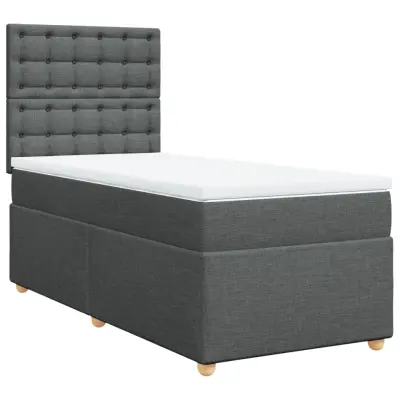 vidaXL Box spring postelja z vzmetnico temno siva 90x190 cm blago