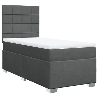 vidaXL Box spring postelja z vzmetnico temno siva 90x200 cm blago