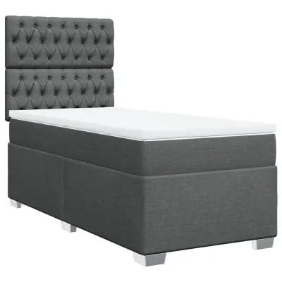 vidaXL Box spring postelja z vzmetnico temno siva 90x200 cm blago