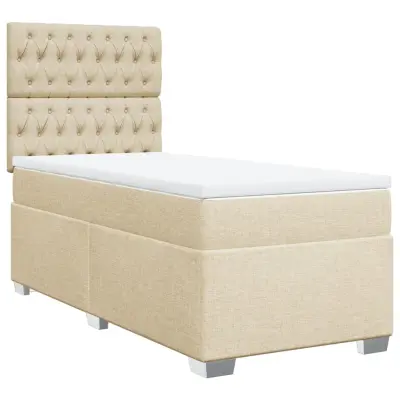 vidaXL Box spring postelja z vzmetnico krem 90x200 cm blago
