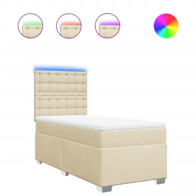 vidaXL Box spring postelja z vzmetnico krem 80x200 cm blago