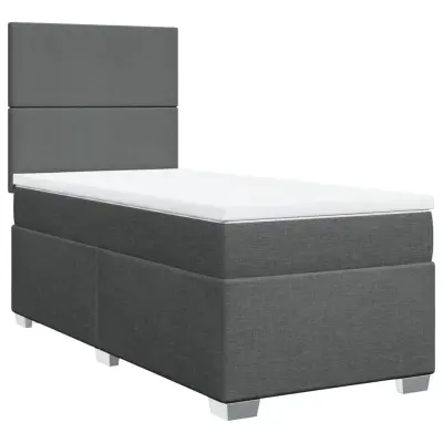 vidaXL Box spring postelja z vzmetnico temno siva 90x200 cm blago
