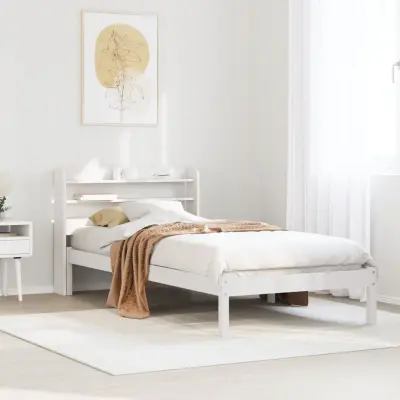 vidaXL Posteljni okvir brez vzmetnice bel 75x190 cm trdna borovina