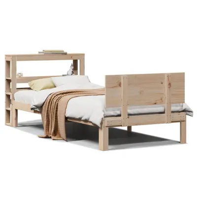 vidaXL Posteljni okvir z vzglavjem 90x200 cm trdna borovina