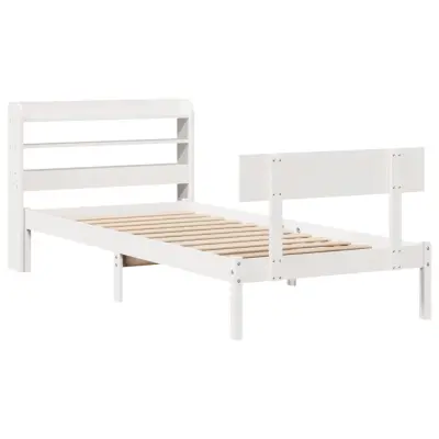 vidaXL Posteljni okvir brez vzmetnice bel 90x200 cm trdna borovina